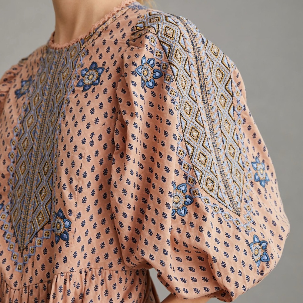 Brand new Anthropologie Embroidered Pattern Peach Mini Dress - Picture 2 of 13